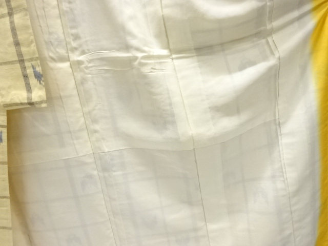  格子に絣柄織り出し手織り紬着物